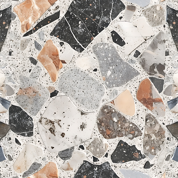 Terrazzo Stone Floor with Multicolor Chips seamless PBR texture preview