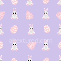 seamless Seamless 3D PBR Texture Featuring Cute Bunny, Easter Eggs, and Pink Leaves on Lavender texture 8k free download PBR