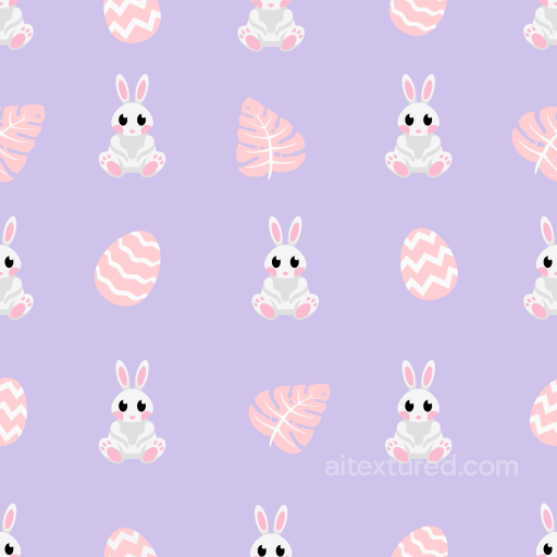 Featuring Cute Bunny, Easter Eggs, and Pink Leaves on Lavender seamless All Christmas Digital paper PBR texture