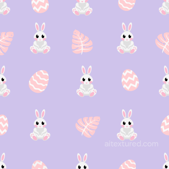 Featuring Cute Bunny, Easter Eggs, and Pink Leaves on Lavender All Christmas Digital paper texture preview