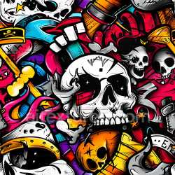 seamless Seamless 3D PBR Texture Featuring Vibrant Graffiti Skulls and Urban Street Art texture 8k free download PBR