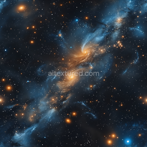 Seamless 3D PBR Space Texture Featuring Swirling Spiral Galaxies and Star Clusters