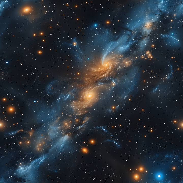 Space Featuring Swirling Spiral Galaxies and Star Clusters seamless PBR texture preview