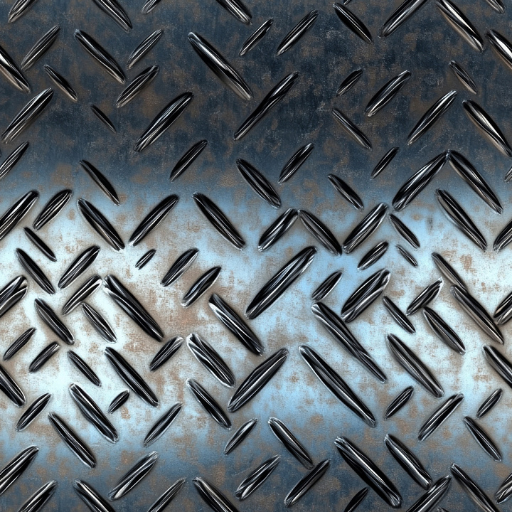 Diamond Plate Steel with Rust and Wear seamless PBR texture preview