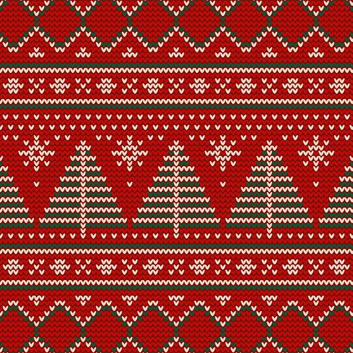 Knit Christmas Fabric with Trees & Snowflakes seamless PBR texture preview