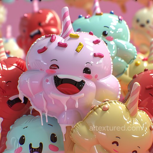 Inflated Vinyl PBR Texture with Colorful Cartoon Sprinkles seamless Inflated PBR texture