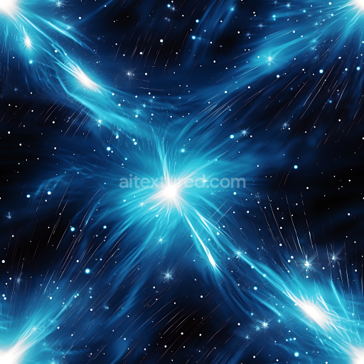 Seamless 3D Space PBR Texture Featuring Neon Blue Cosmic Nebula and Starfield