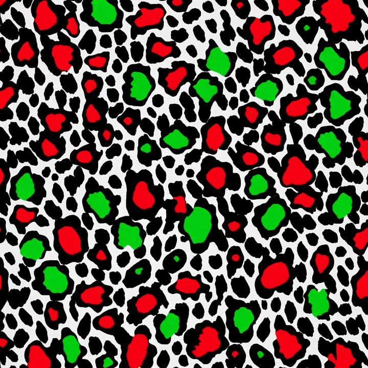 Leopard Print Fabric in Red, Green & Black seamless PBR texture preview