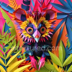 seamless Seamless 3D PBR Texture of Vibrant Origami-Style Aye-aye with Layered Paper Feathers texture 8k free download PBR