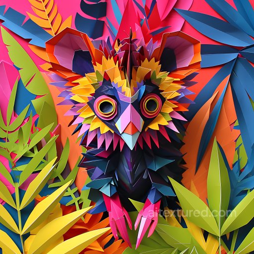 Animal - Seamless 3D PBR Texture of Vibrant Origami-Style Aye-aye with Layered Paper Feathers texture preview
