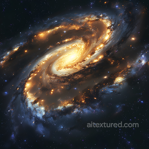 Spiral Galaxy Space Texture with Bright Yellow-Orange Core and Star Clusters seamless Star, space, planets PBR texture