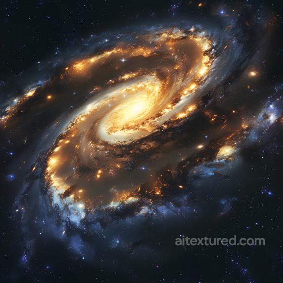 Spiral Galaxy Space Texture with Bright Yellow-Orange Core and Star Clusters Star, space, planets texture preview
