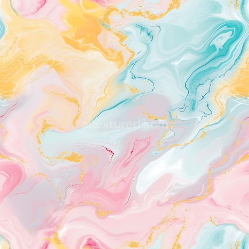 Seamless 3D pastel buttercream marble PBR texture with vibrant swirls and gold veins