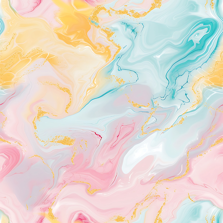Pastel Buttercream Marble With Vibrant Swirls And Gold Veins seamless PBR texture preview