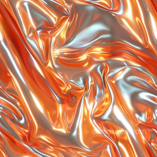 Seamless 3D PBR Texture of Glossy Wrinkled Fabric in Orange and Silver texture preview