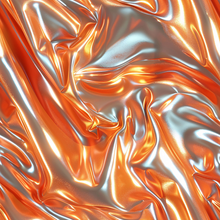 Glossy Wrinkled Fabric in Orange and Silver seamless PBR texture preview