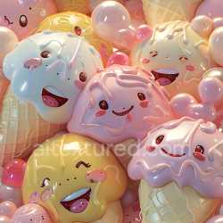 seamless Seamless 3D Inflated PBR Texture of Colorful Cute Cartoon Faces with Glossy Finish texture 8k free download PBR