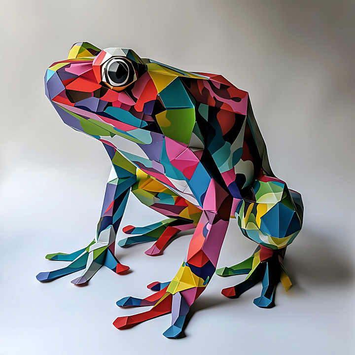 Featuring Bright Multicolored Geometric Frog Pattern seamless PBR texture preview