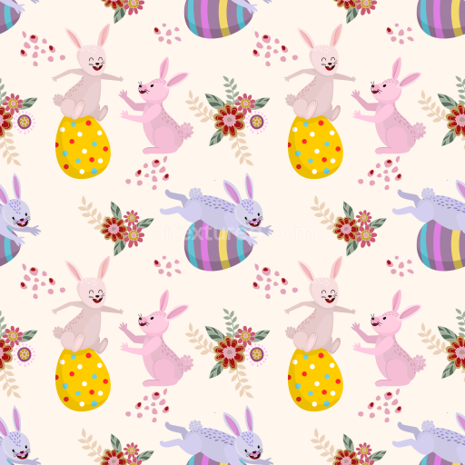 Seamless 3D PBR Texture with Colorful Easter Bunnies and Floral Elements