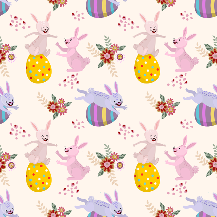 Digital Paper Featuring Playful Easter Bunnies And Floral Motifs seamless PBR texture preview