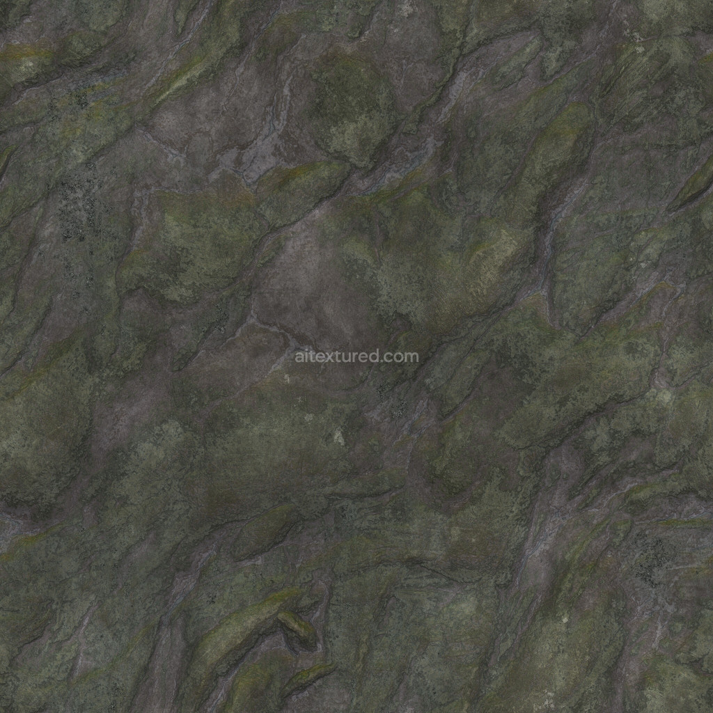Seamless PBR rock texture with dark, weathered appearance