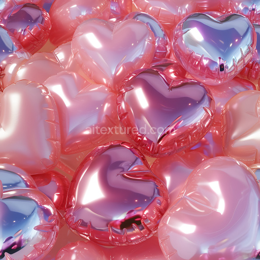 Seamless 3D Inflated Metallic Heart-Shaped Balloon PBR Texture in Pink and Purple