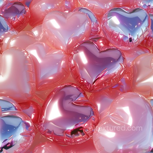 Inflated PBR Texture of Glossy Pink and Purple Heart-Shaped Vinyl Balloons seamless Inflated PBR texture