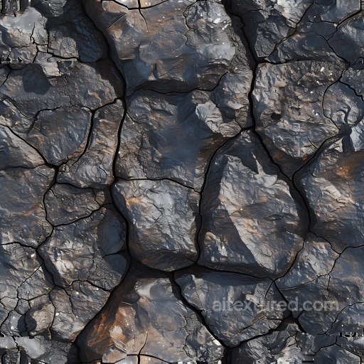 Stone Texture of Cracked Volcanic Rock Ground with Charcoal Black and Rust Brown Hues seamless Stone PBR texture