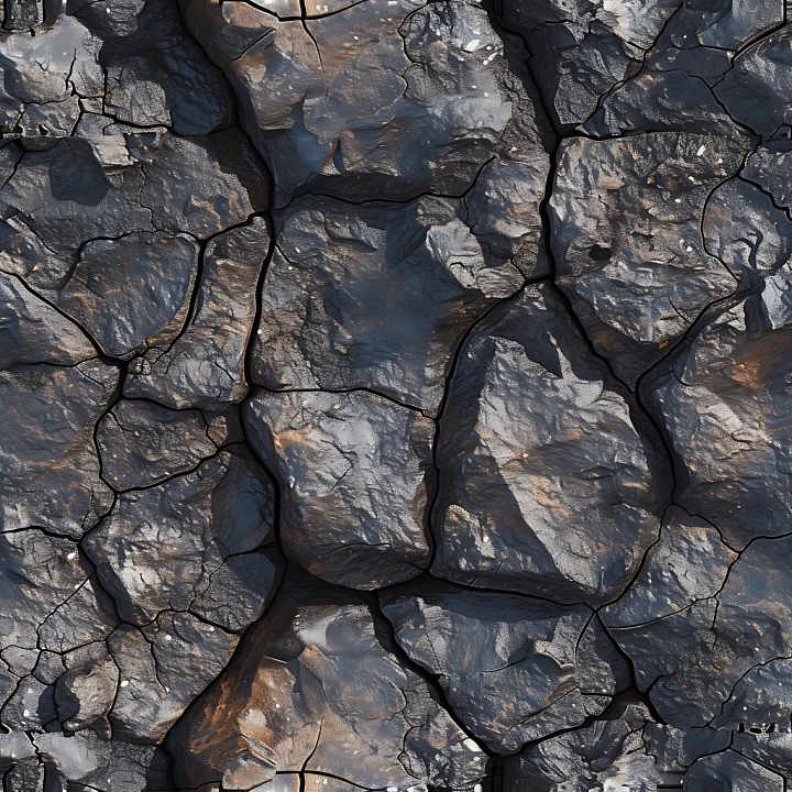 Stone of Cracked Volcanic Rock Ground with Charcoal Black and Rust Brow… seamless PBR texture preview