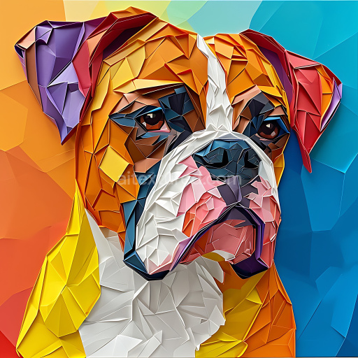 Seamless 3D PBR Texture Featuring Low-Poly Origami Boxer Dog in Vibrant Colors