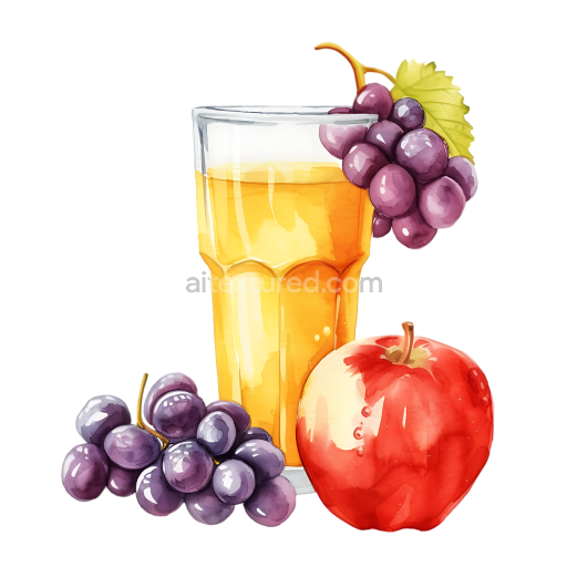 Watercolor Apple and Grape Juice Breakfast Illustration with Fresh Fruits