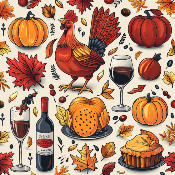 Thanksgiving Pattern Texture with Rooster, Pumpkins and Autumn Leaves Thanksgiving texture preview