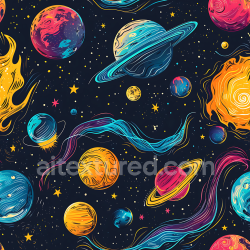 seamless Seamless 3D Space PBR Texture with Stylized Colorful Planets & Cosmic Streams texture 8k free download PBR