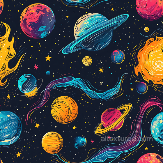 Space PBR Texture with Stylized Colorful Planets & Cosmic Streams Star, space, planets texture preview