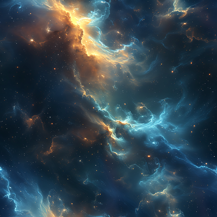 Space of Glowing Nebula with Blue and Gold Hues seamless PBR texture preview