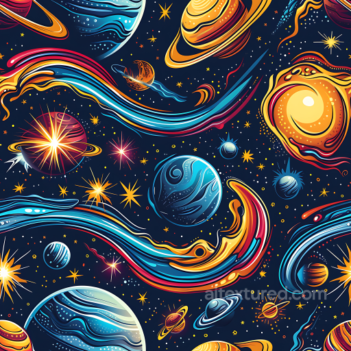 Space PBR Texture Featuring Vibrant Stylized Galaxies, Planets, and Cosmic Streams seamless Star, space, planets PBR texture