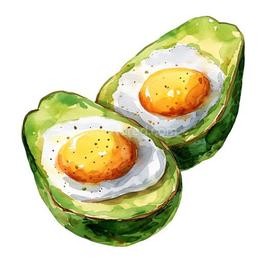 Watercolor Baked Avocado Eggs Breakfast Illustration with Vibrant Green and Yellow Tones