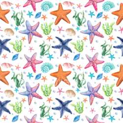 Pattern Bundle - Seamless 3D PBR Texture with Hand-Painted Watercolor Starfish and Marine Motifs texture preview