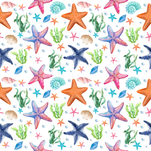 Pattern Bundle - Seamless 3D PBR Texture with Hand-Painted Watercolor Starfish and Marine Motifs texture preview