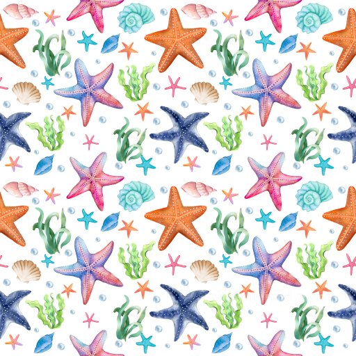 with Hand-Painted Watercolor Starfish and Marine Motifs seamless Pattern Bundle PBR texture