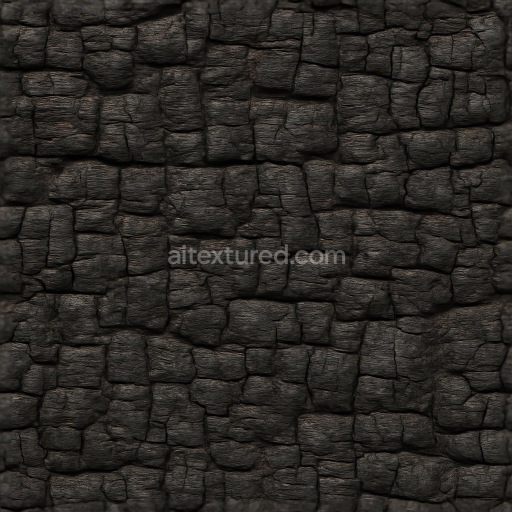Seamless 3D texture of burnt wood charred surface PBR 8K