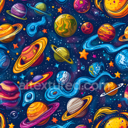 seamless Seamless 3D Space PBR Texture with Colorful Cartoon Planets and Cosmic Elements texture 8k free download PBR