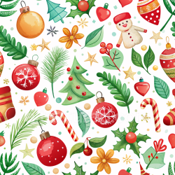 seamless Seamless 3D PBR Watercolor Christmas Pattern Texture with Festive Ornaments texture 8k free download PBR