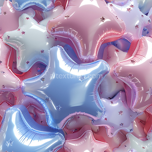 Seamless 3D Inflated PBR Texture of Glossy Star-Shaped Foil Balloons in Pink and Blue