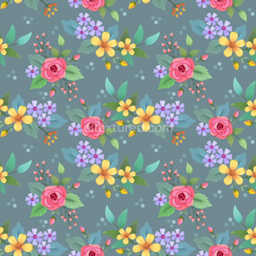 Seamless 3D PBR Floral Fabric Texture Featuring Vibrant Rose and Daisy Patterns