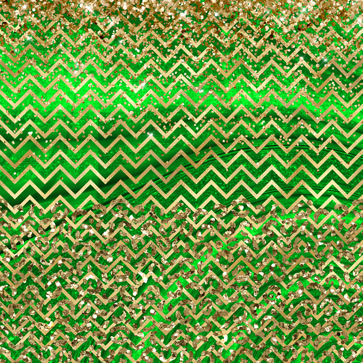 St Patrick of Green Fabric with Gold Glitter Zigzag Pattern seamless PBR texture preview
