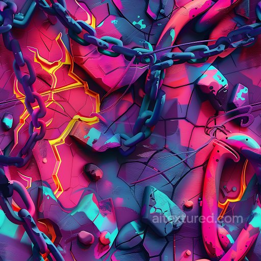 Seamless 3D PBR Texture with Vibrant Neon Graffiti and Chains texture preview