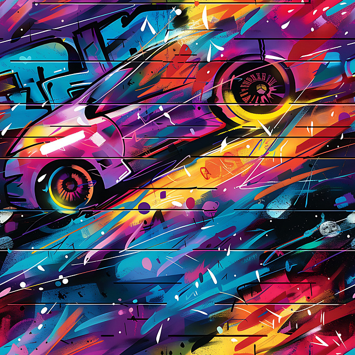 Vibrant Graffiti Car Spray Paint on Plaster Wall seamless PBR texture preview