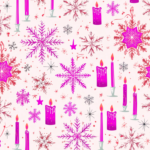 Seamless 3D PBR Texture with Festive Pink Snowflakes and Candles