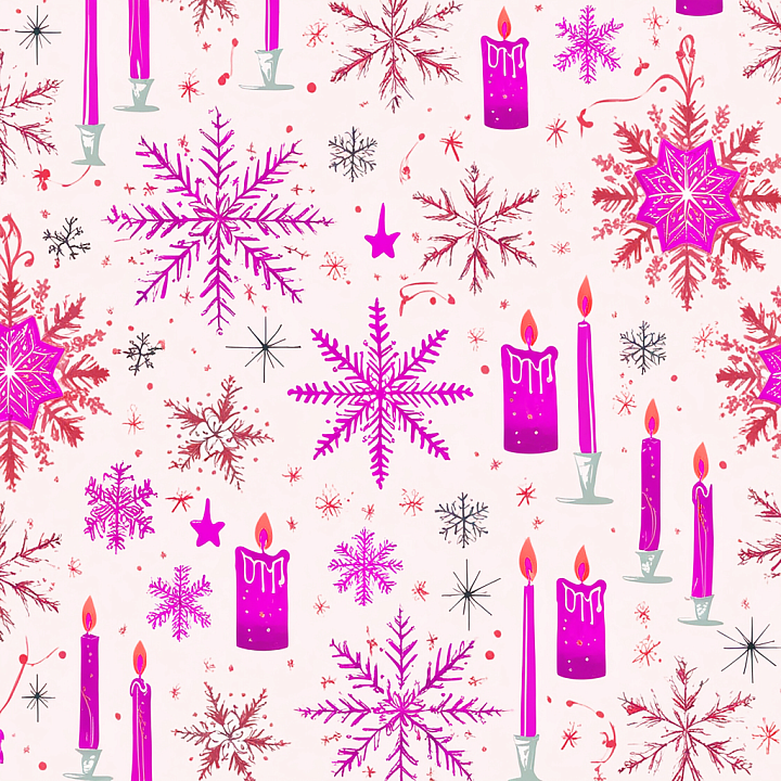 Christmas Digital Paper Featuring Pink Candles & Snowflakes seamless PBR texture preview